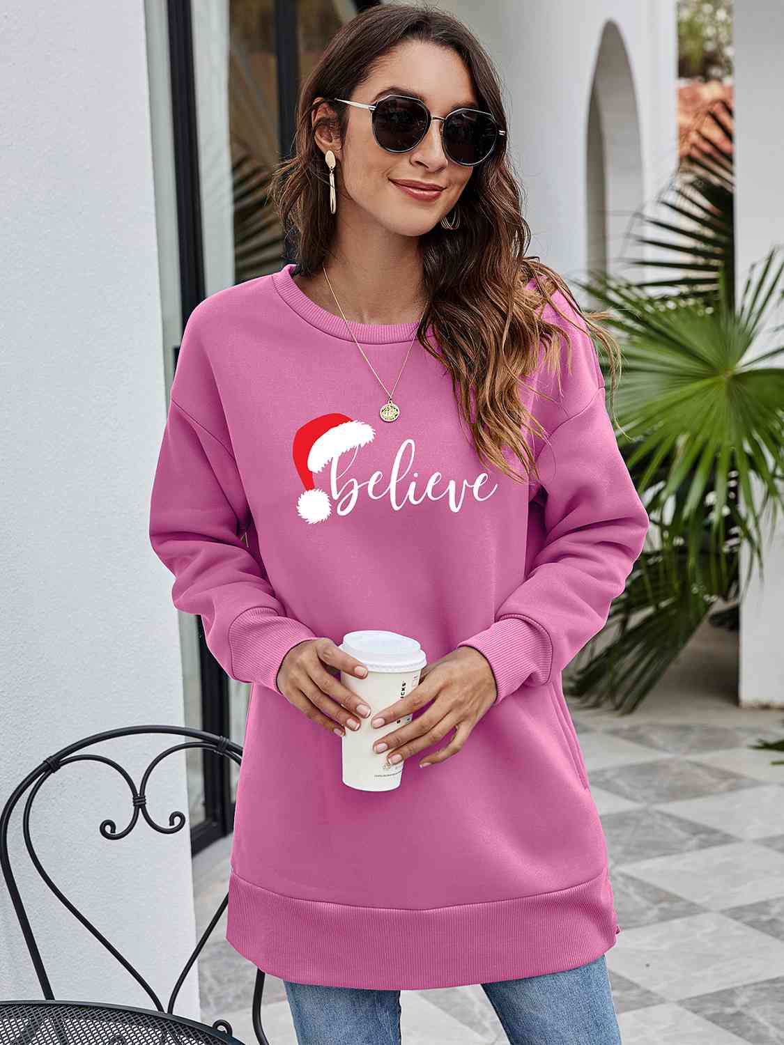 Rosy Brown BELIEVE Graphic Tunic Sweatshirt Gifts