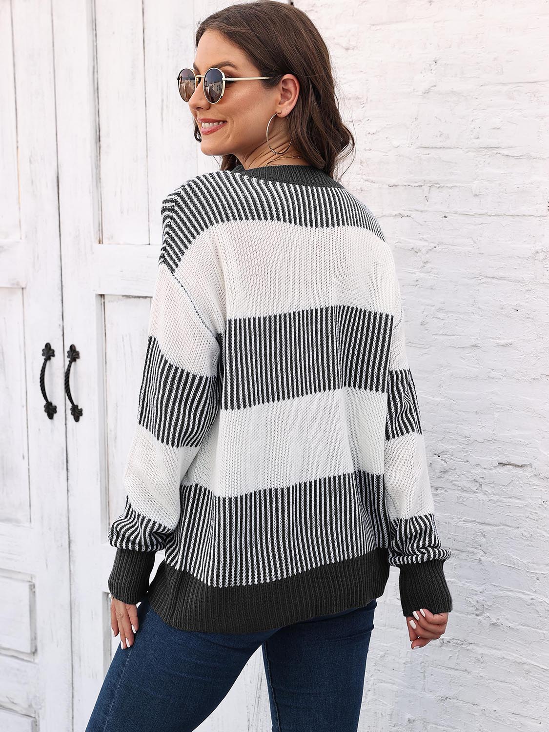 Light Gray Full Size Round Neck Drop Shoulder Sweater