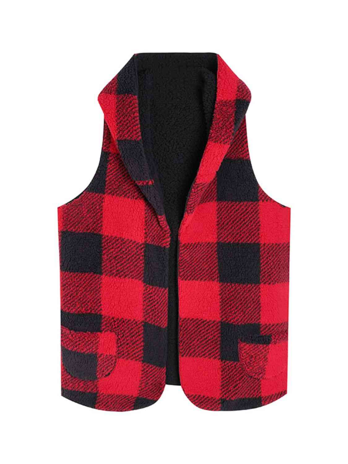 Dark Slate Gray Plaid Hooded Vest Winter Accessories