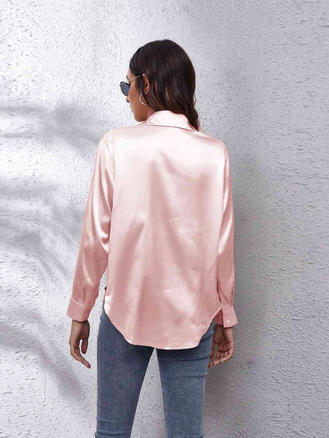 Gray Renaissance Collared Neck Buttoned Long Sleeve Shirt Long Sleeve Tops