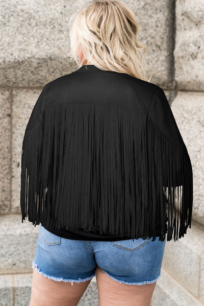Dark Slate Gray Plus Size Fringe Open Front Jacket Plus Size Clothing