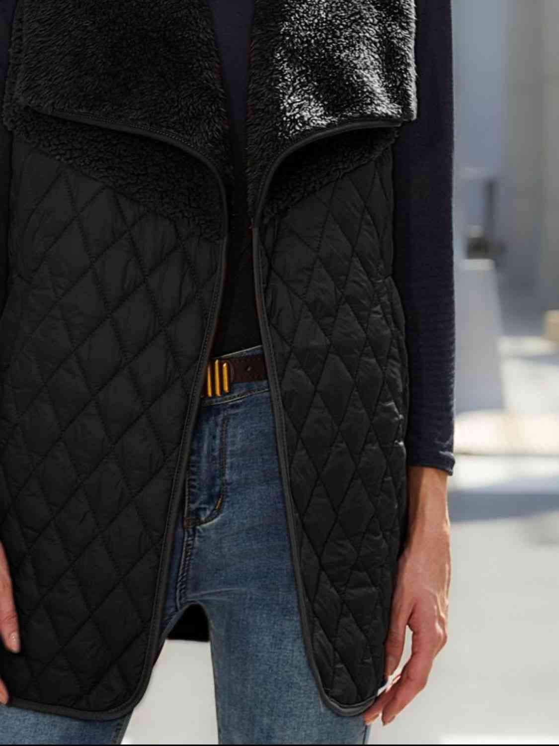 Black Open Front Collared Vest Winter Accessories
