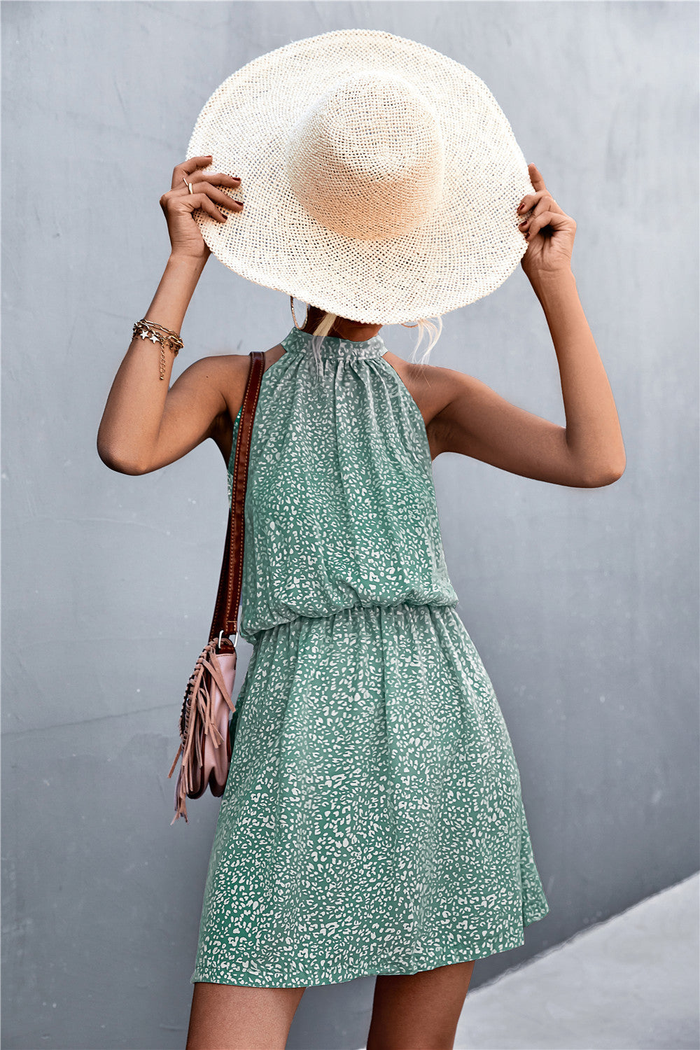 Gray Floral Tied Sleeveless Mini Dress Clothing