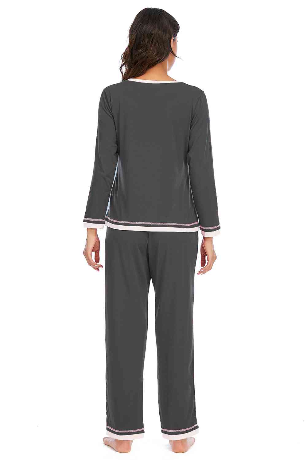 Dark Slate Gray V-Neck Top and Pants Lounge Set Loungewear