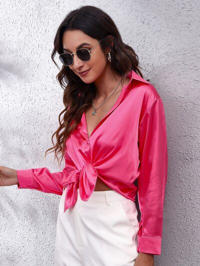 Light Gray Chillin In The Castle Button Up Collared Neck Long Sleeve Shirt New Year Looks