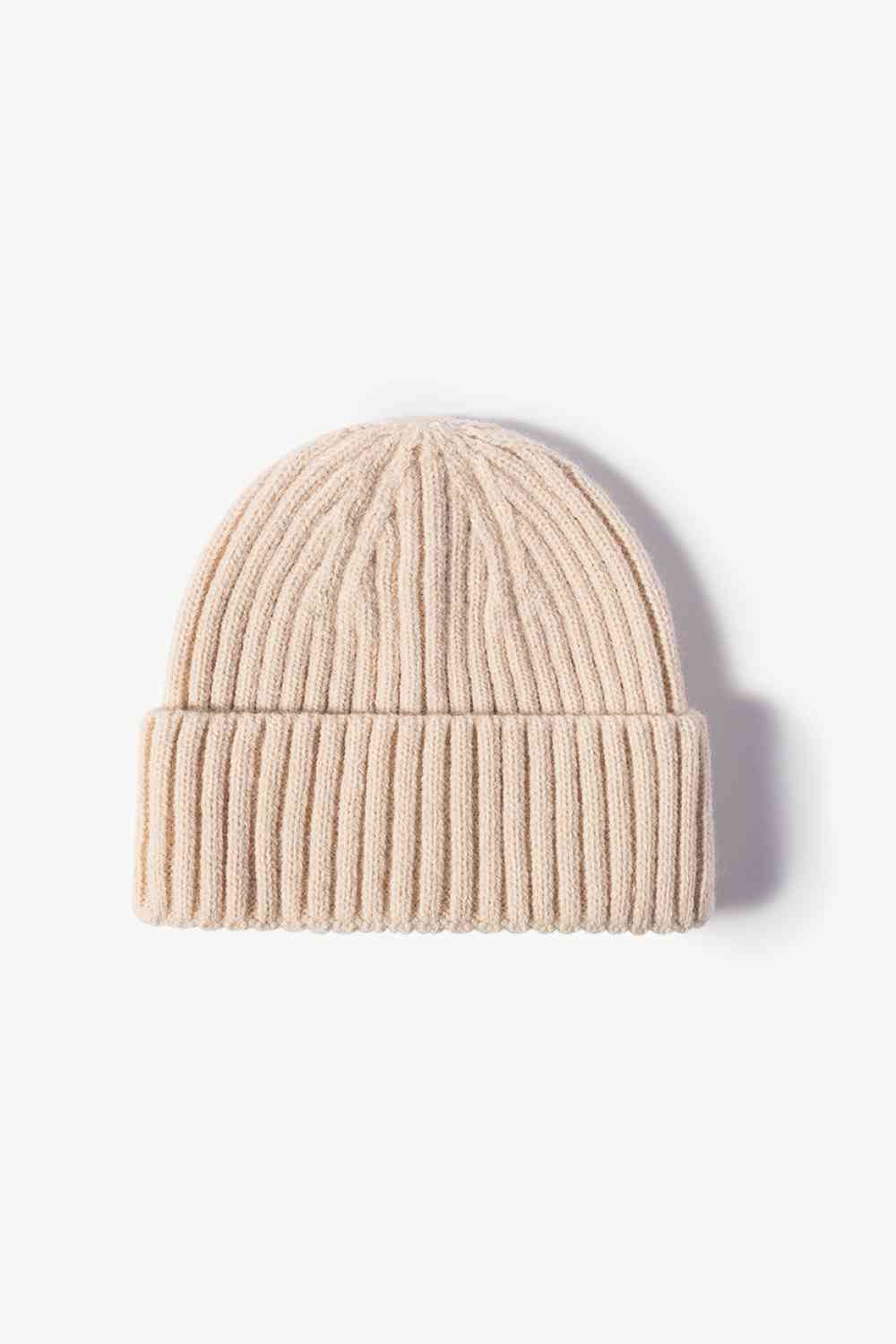 White Smoke Rib-Knit Cuff Beanie Winter Accessories