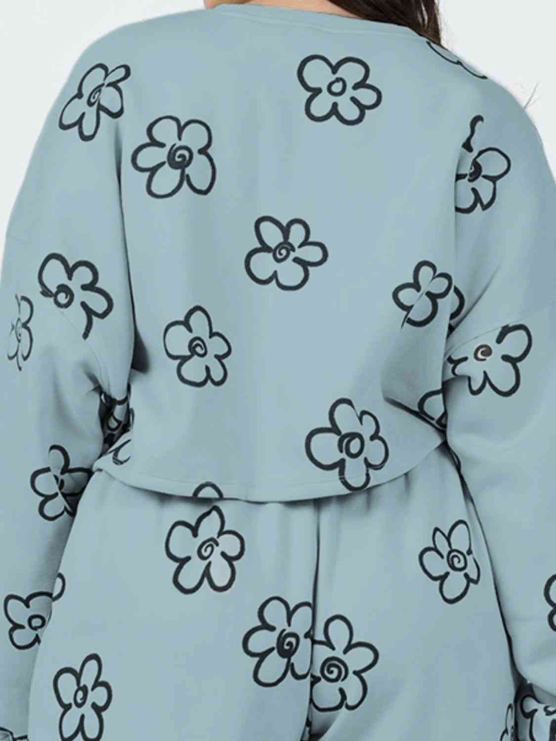 Dark Gray Floral Dropped Shoulder Sweatshirt and Shorts Set Loungewear