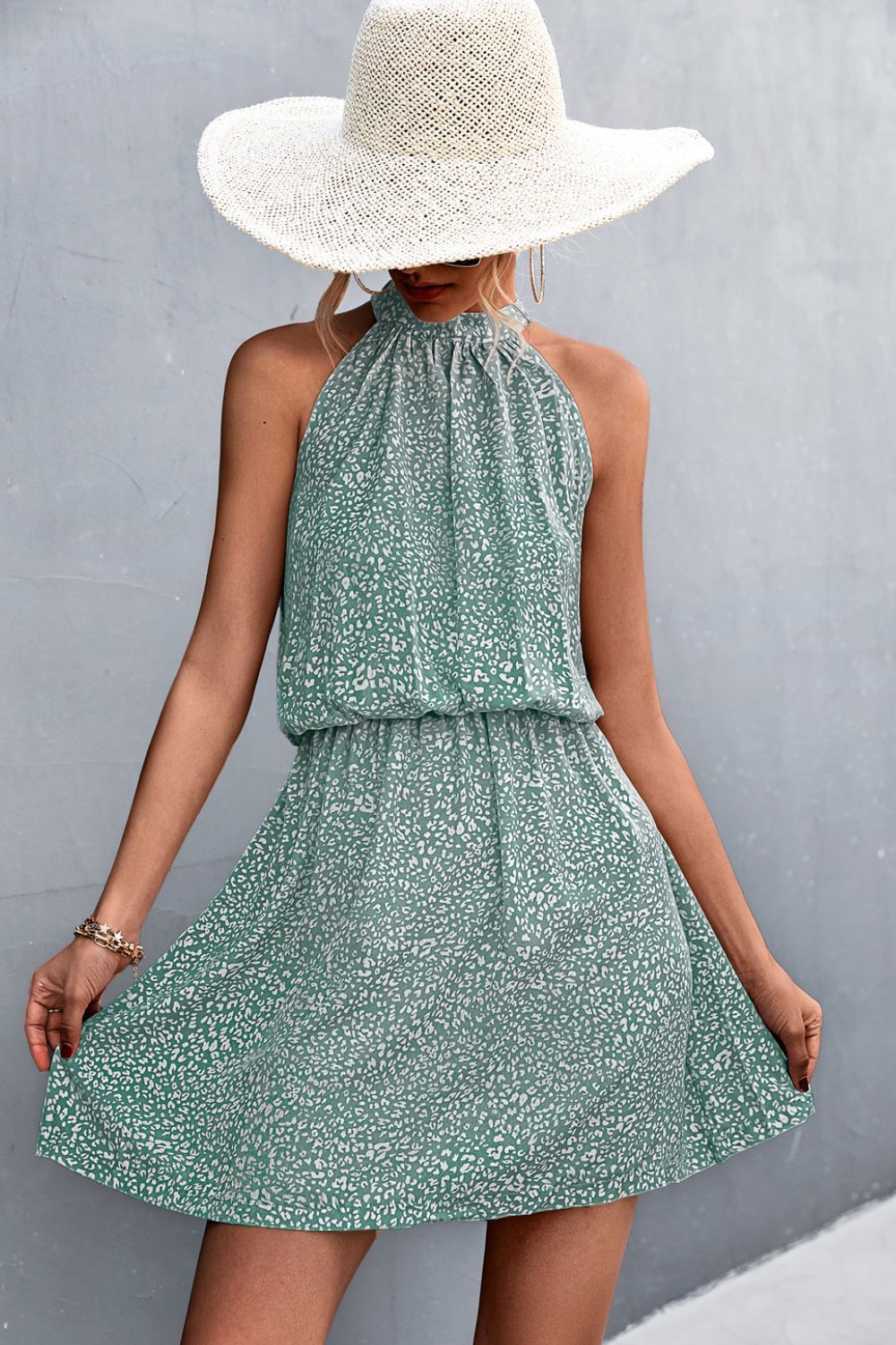 Gray Floral Tied Sleeveless Mini Dress Clothing