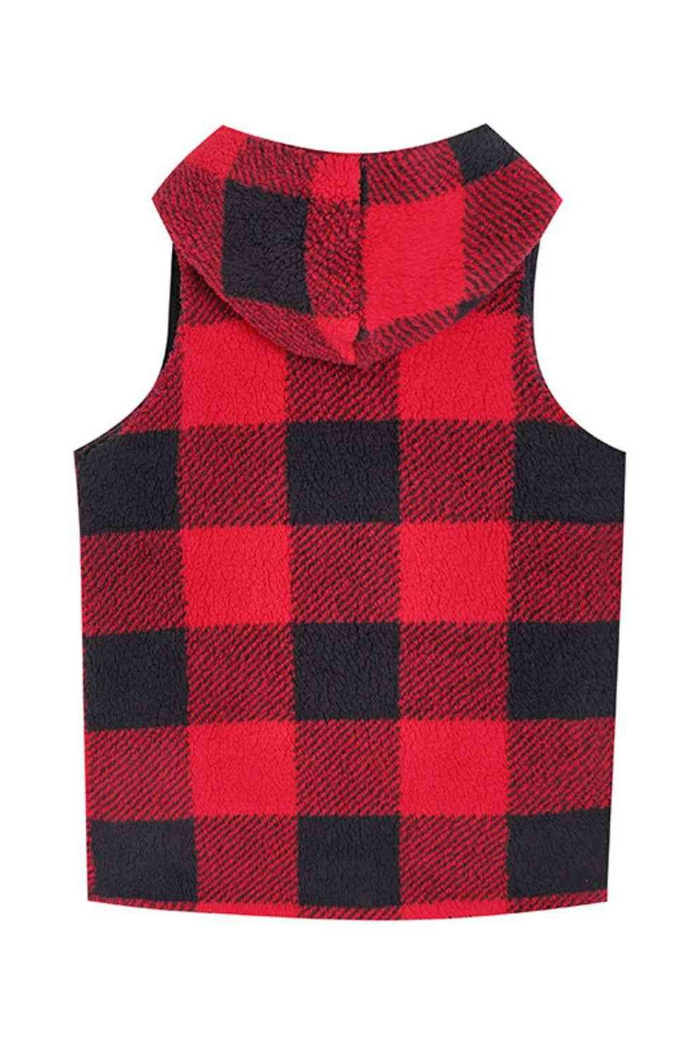 Brown Plaid Hooded Vest Winter Accessories