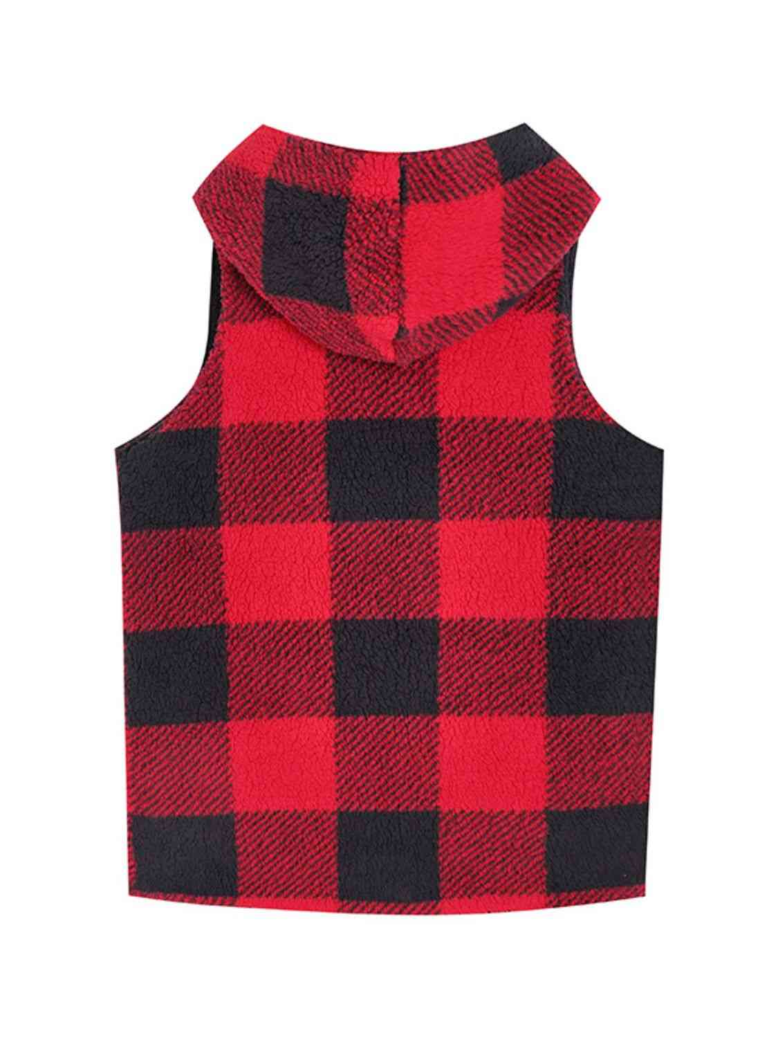 Brown Plaid Hooded Vest Winter Accessories
