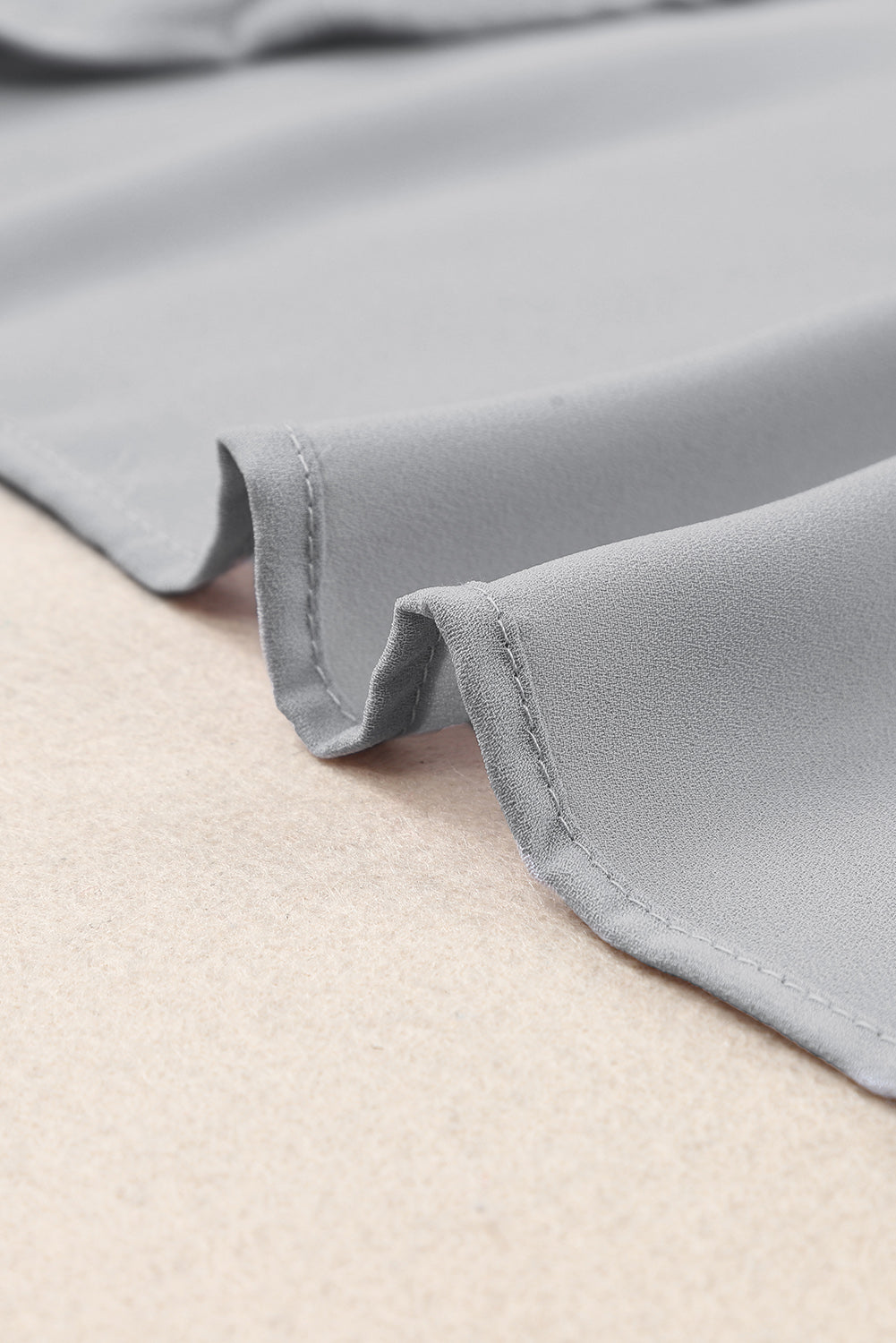 Light Gray Simply Chic Gathered Detail Notched Neck Flutter Sleeve Top Tops