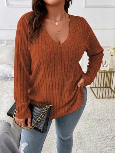 Sienna Plus Size V-Neck Long Sleeve T-Shirt Plus Size Clothing