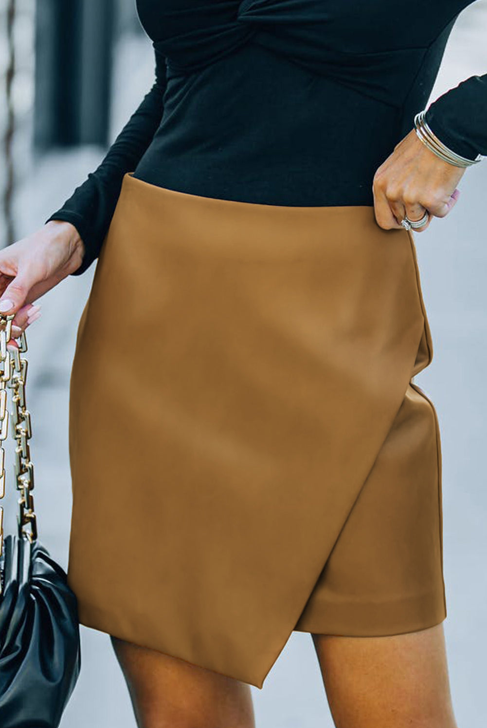 Sienna Double Take Asymmetrical PU Leather Mini Skirt Mini Skirts