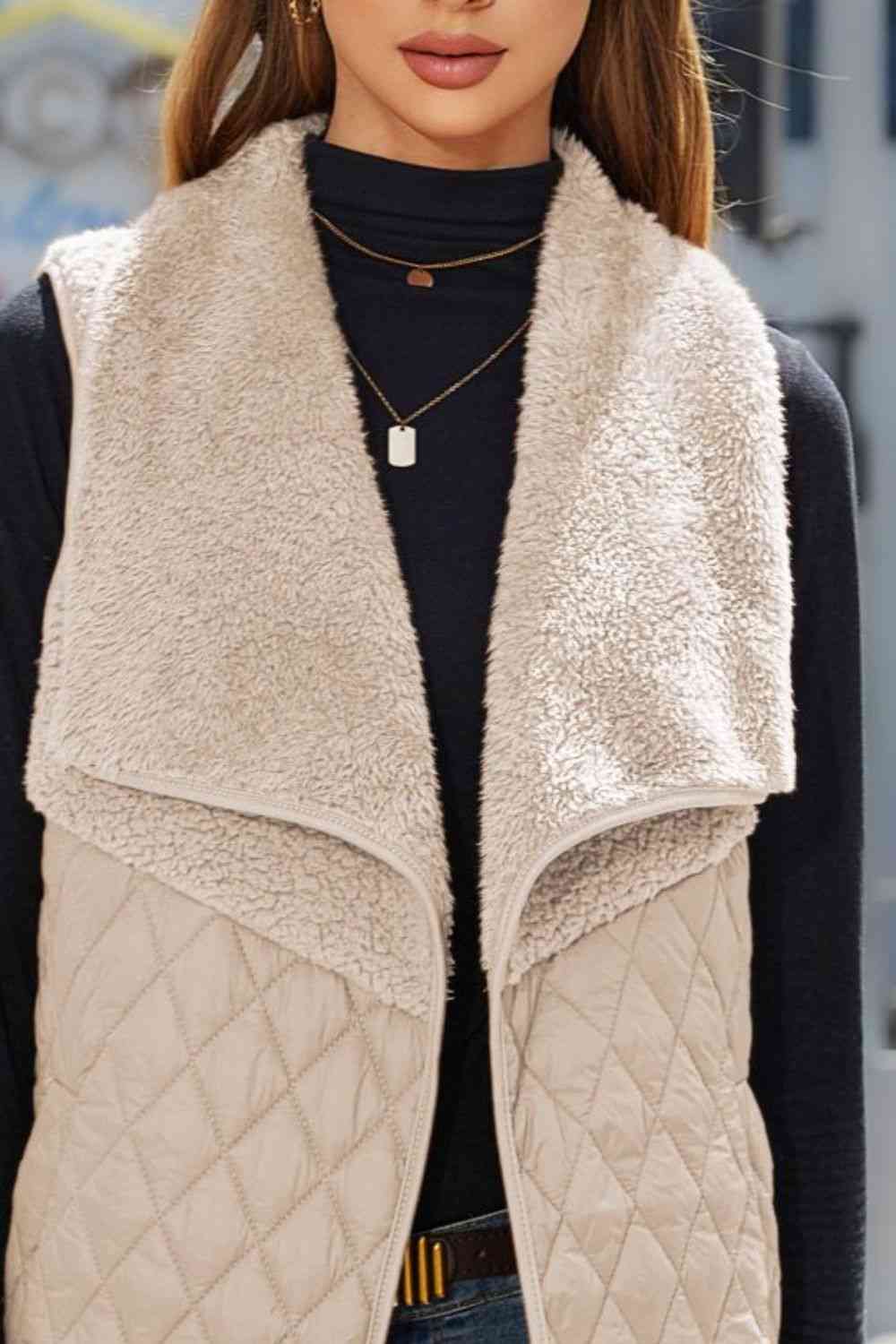 Dark Gray Open Front Collared Vest Winter Accessories