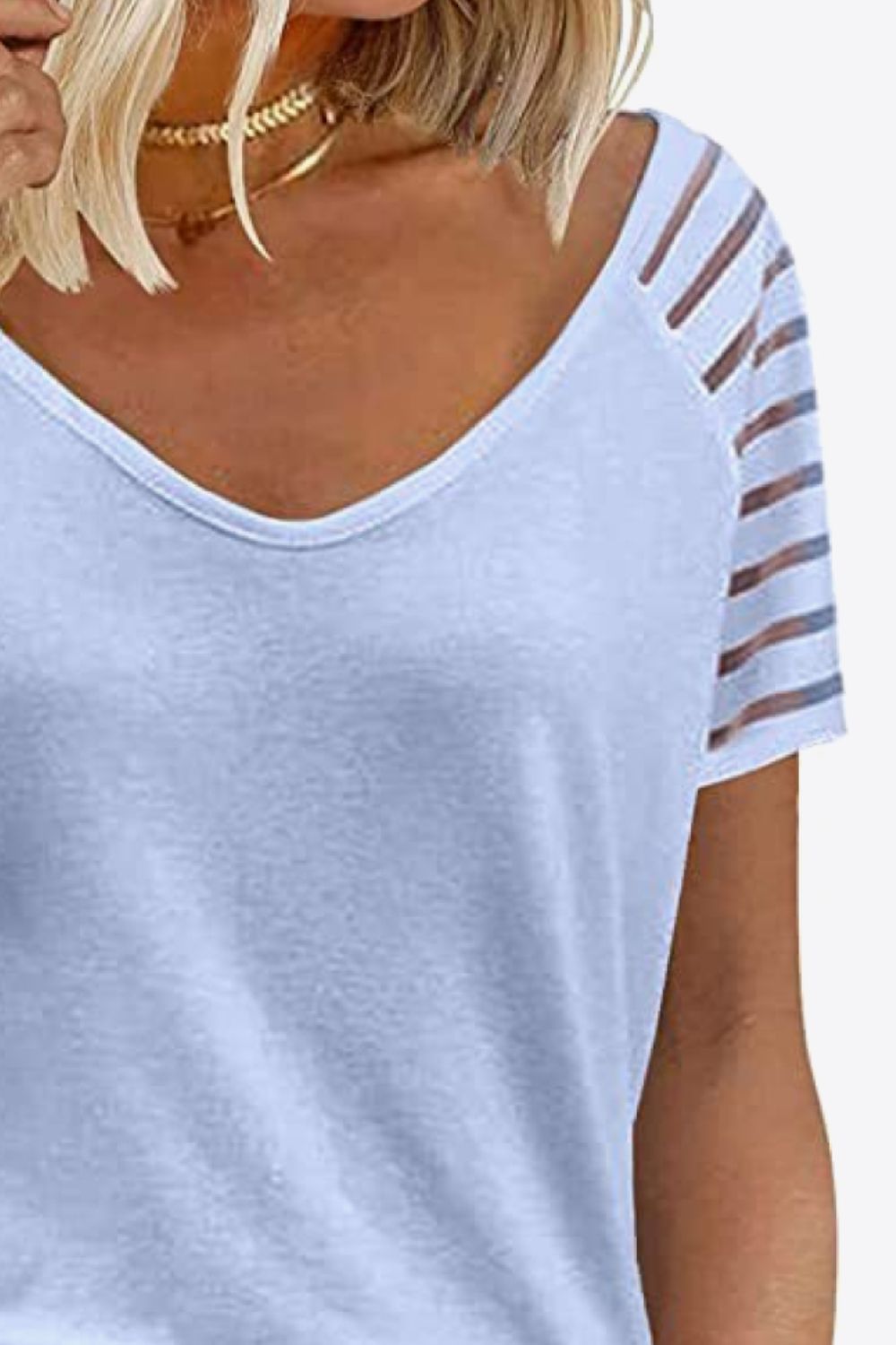 Light Steel Blue V-Neck Raglan Sleeve Tee Tops