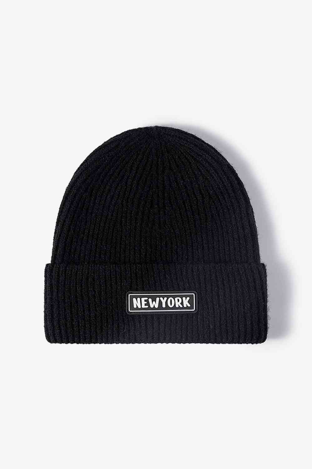 White Smoke NEWYORK Patch Rib-Knit Cuffed Beanie Winter Accessories