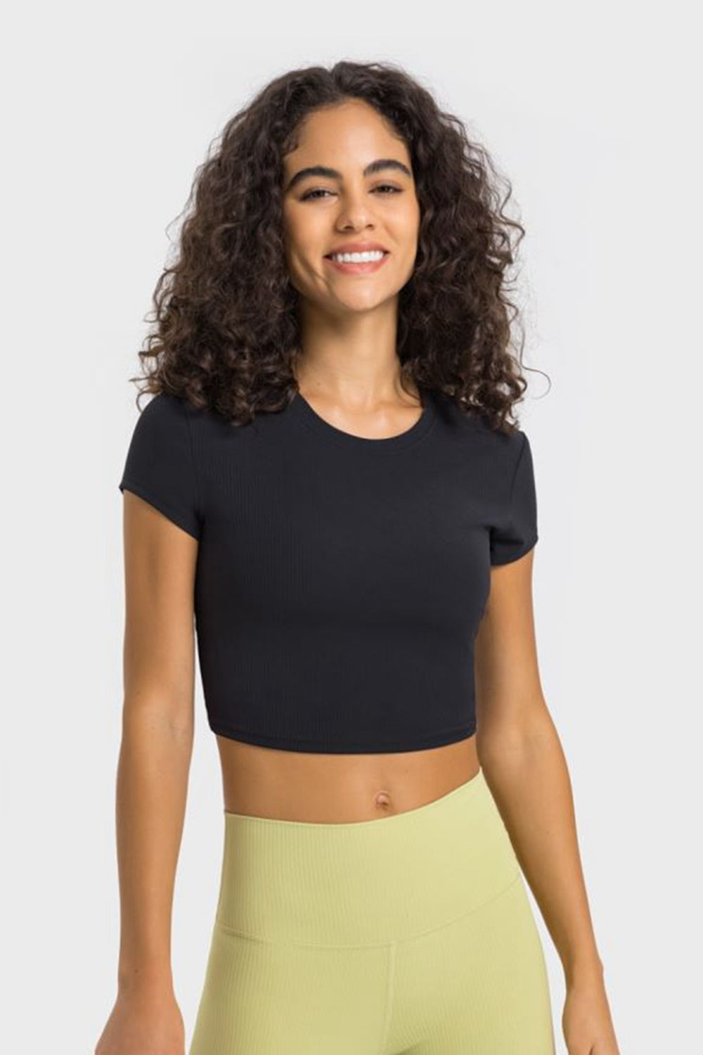 Dark Slate Gray Round Neck Short Sleeve Cropped Sports T-Shirt activewear
