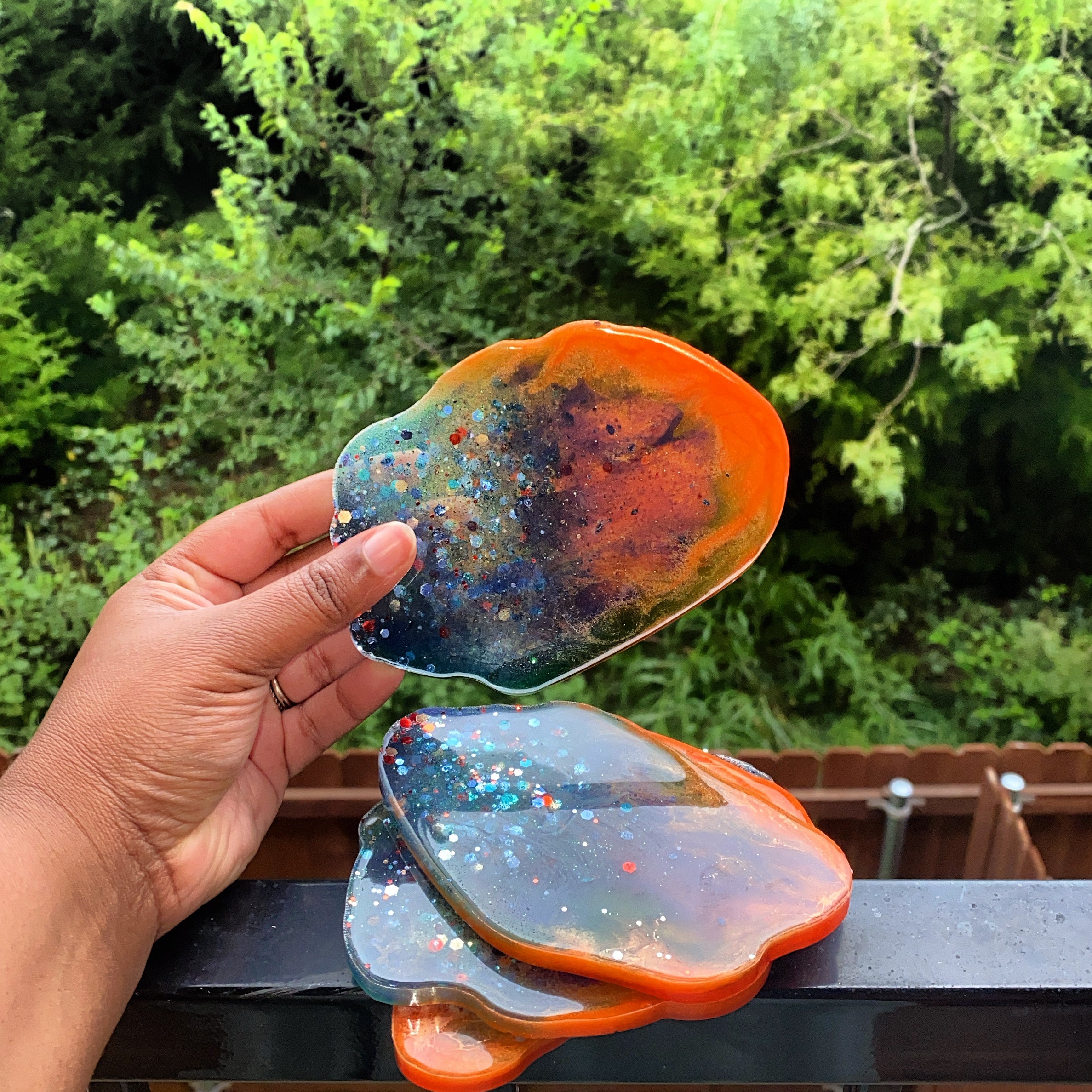 Dark Olive Green The Perfect Host Custom Resin Geo Coasters Set of 4 Coasters