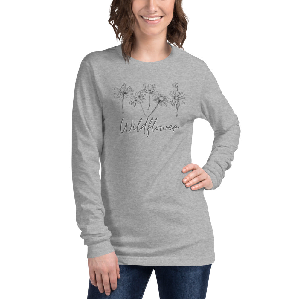 Dark Gray Wild Flower Long Sleeve Tee T-Shirts