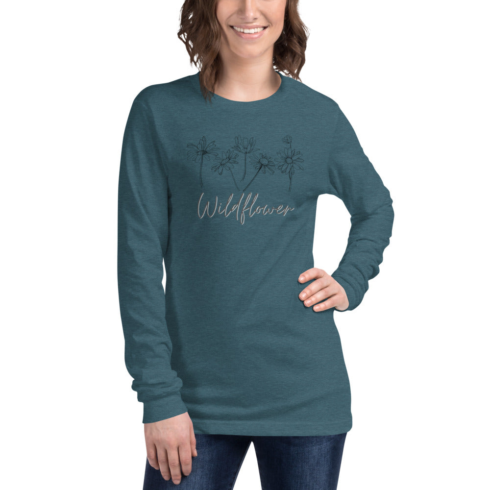 Dark Slate Gray Wild Flower Long Sleeve Tee T-Shirts