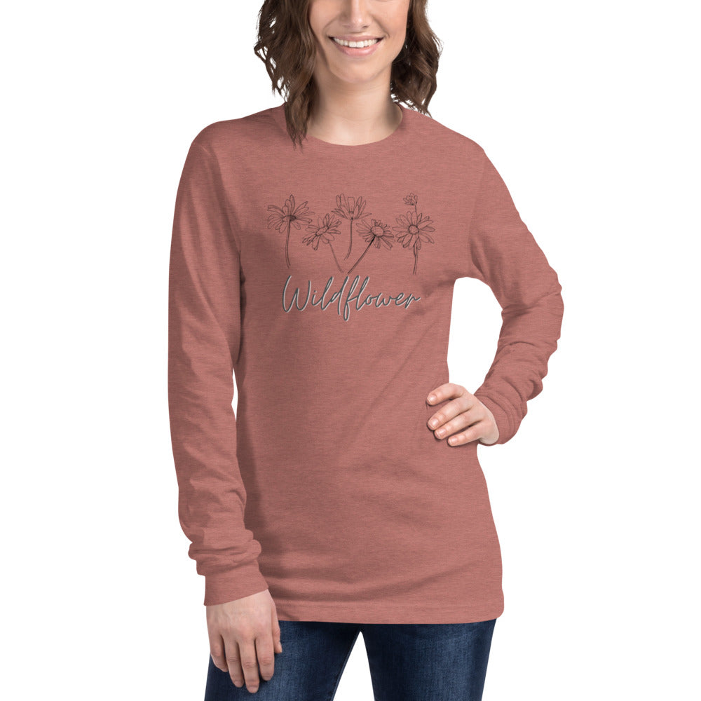 White Wild Flower Long Sleeve Tee T-Shirts