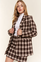 Dark Slate Gray And The Why Full Size Plaid Brushed One Button Blazer Trends