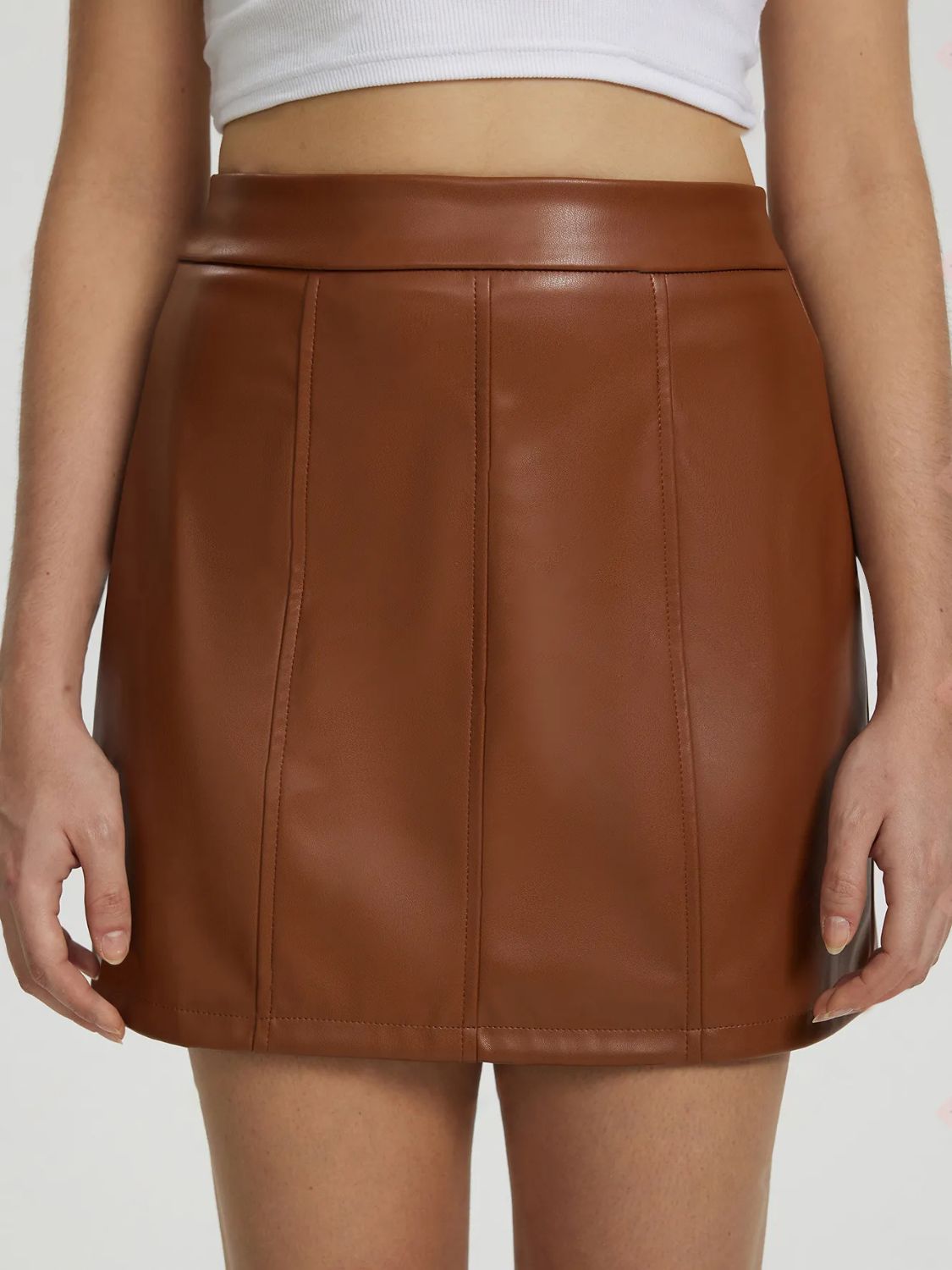 Saddle Brown Mini Skirt with Zipper Trends