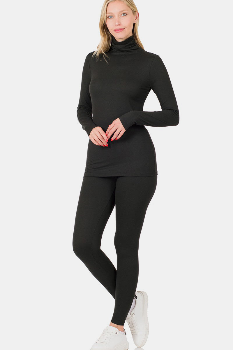 Dark Slate Gray Zenana Full Size Turtleneck Top and Leggings Lounge Set Trends