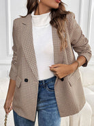 Light Gray Perfee Plaid Lapel Collar Long Sleeve Blazer Coats & Jackets