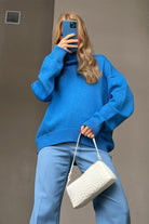 Dim Gray Basic Bae Turtleneck Dropped Shoulder Long Sleeve Sweater Trends