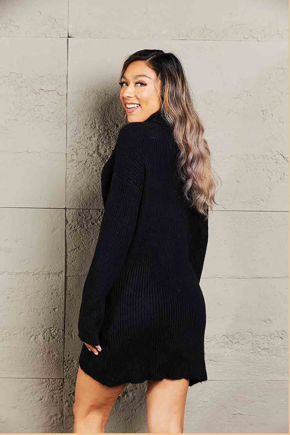 Gray Rib-Knit Turtleneck Drop Shoulder Sweater Dress Trends