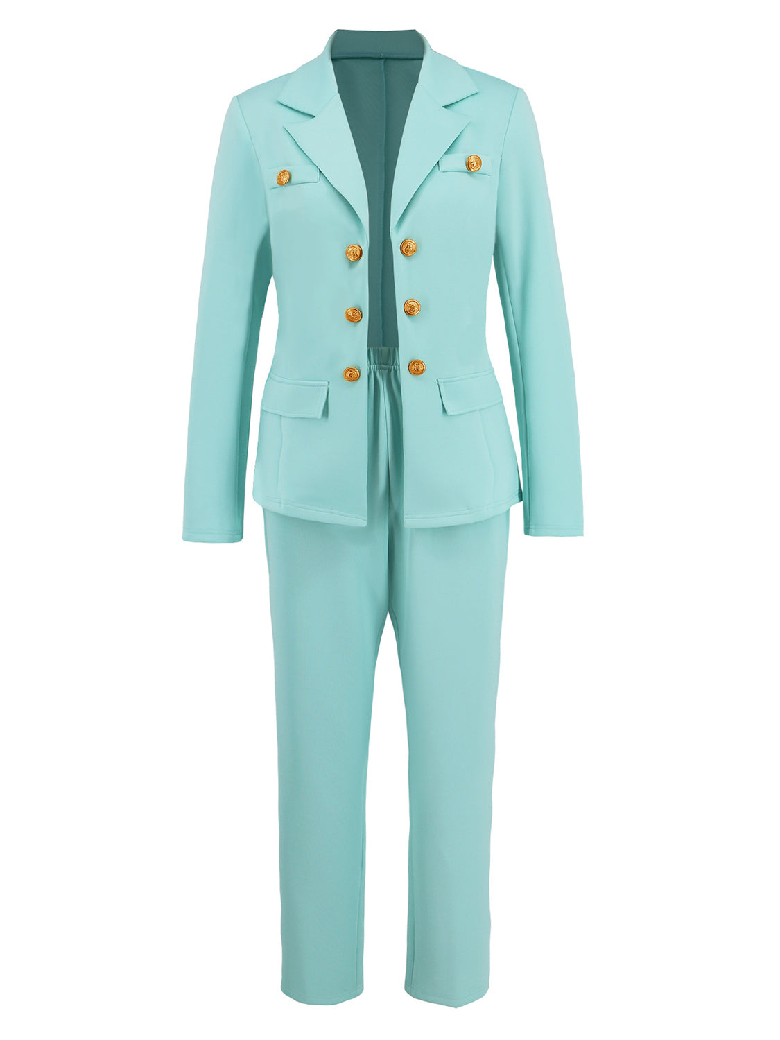 Light Steel Blue Lapel Collar Long Sleeve Blazer and Pants Set Trends