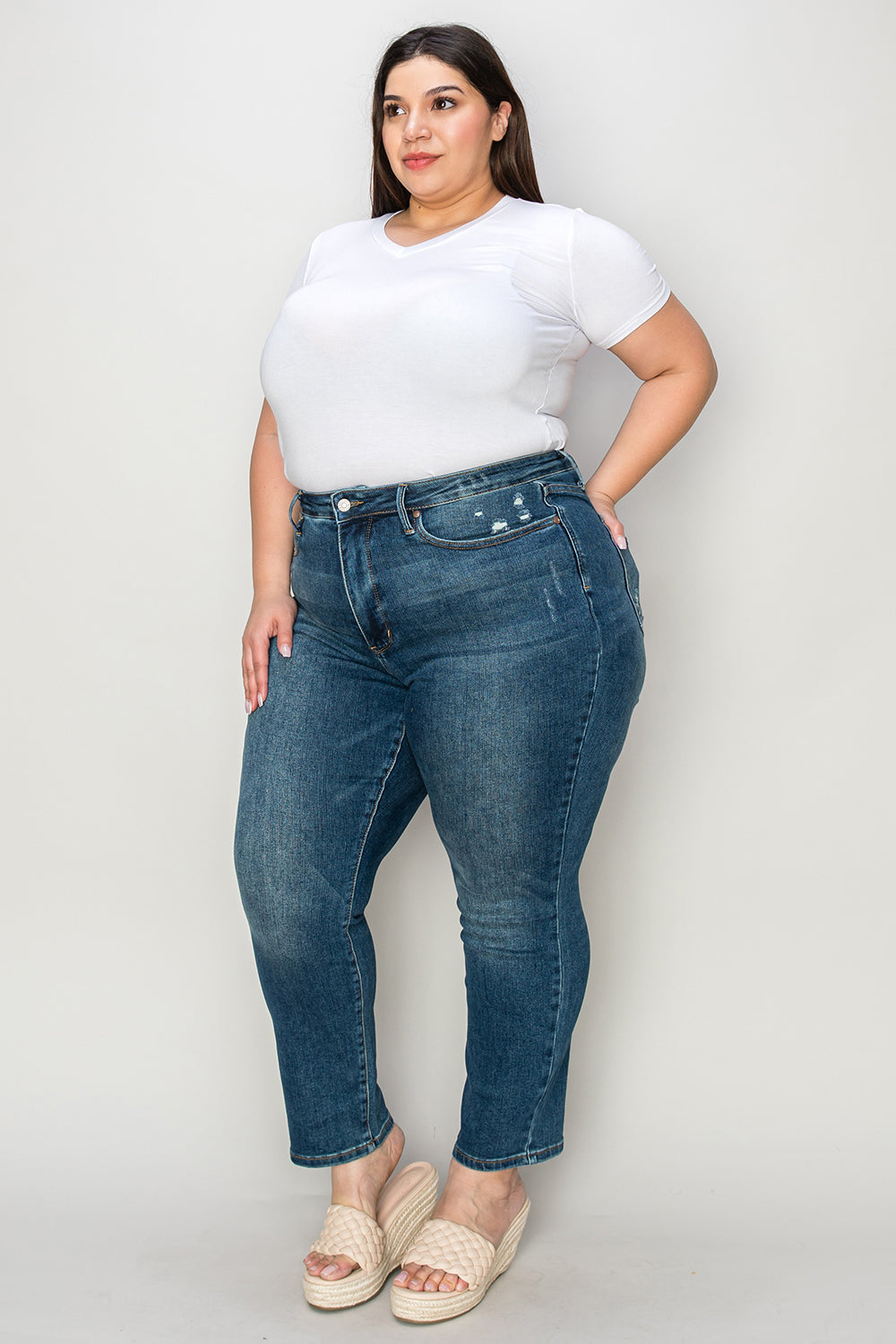 Light Gray Judy Blue Full Size Tummy Control High Waist Slim Jeans