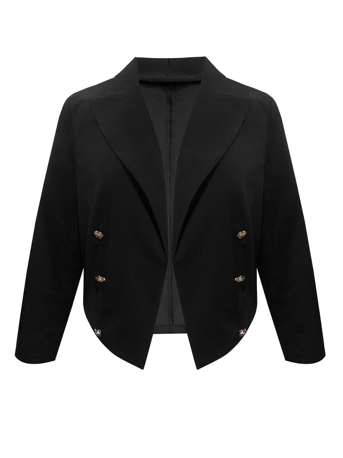 Black Plus Size Buttoned Lapel Collar Long Sleeve Blazer Trends