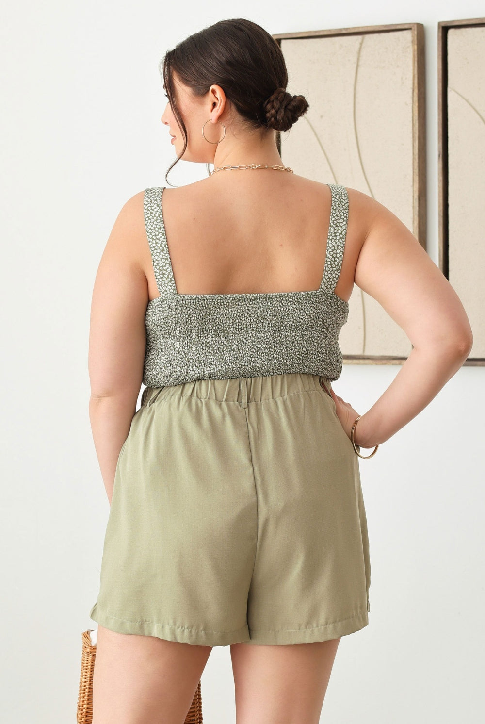 Light Gray Zenobia Plus Size Half Elastic Waist Shorts with Pockets