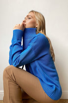 Midnight Blue Basic Bae Turtleneck Dropped Shoulder Long Sleeve Sweater Trends