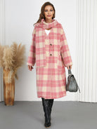 Light Gray Plaid Button Up Long Sleeve Coat Coats & Jackets