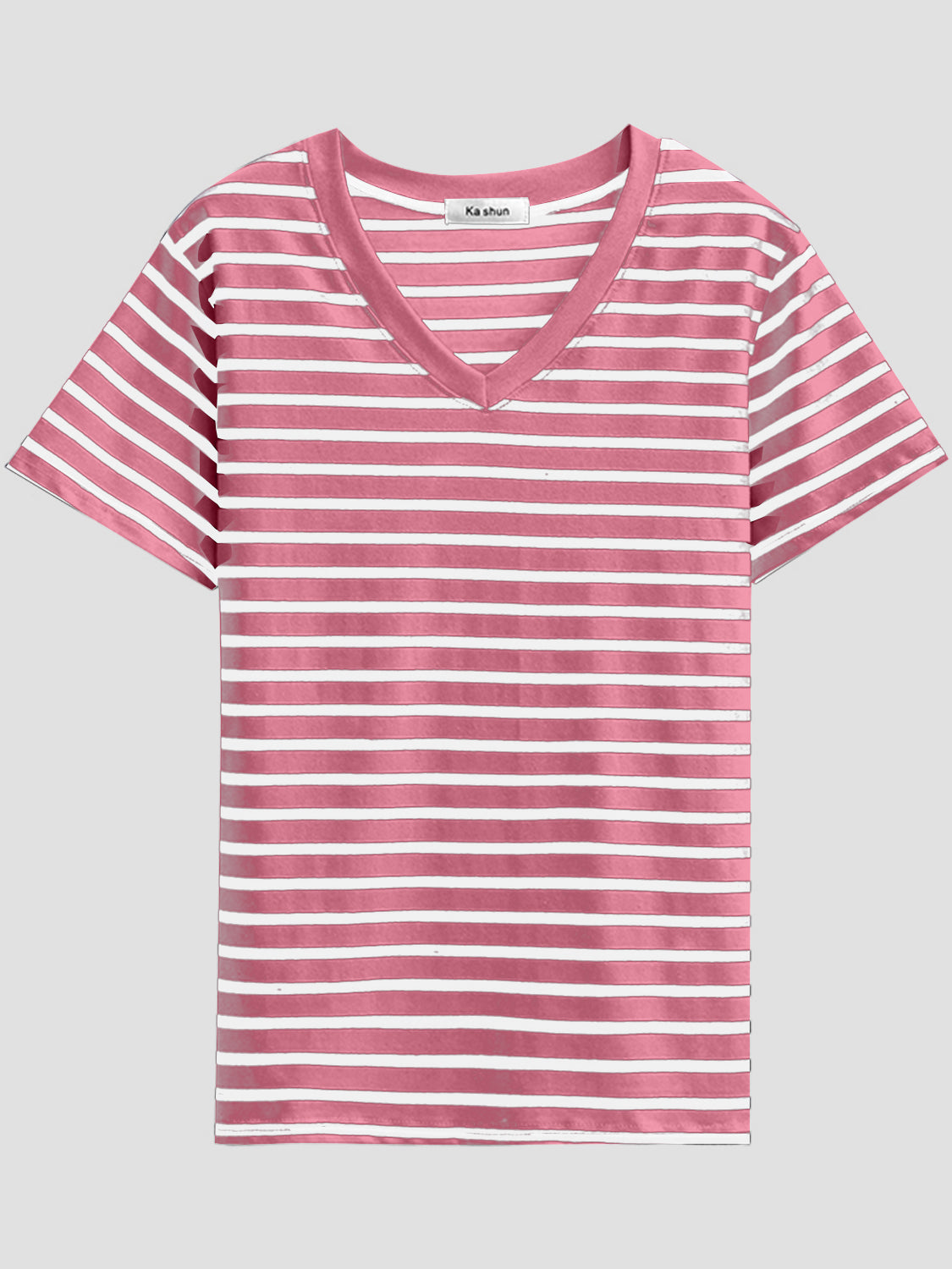 Lavender Plus Size Striped V-Neck Short Sleeve T-Shirt Vacation