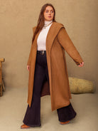 Rosy Brown Plus Size Tied Long Sleeve Hooded Coat with Pockets Coats & Jackets