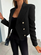 Black Plus Size Buttoned Lapel Collar Long Sleeve Blazer Trends