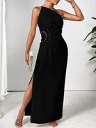 Black Honey Slit One Shoulder Sleeveless Maxi Dress Cocktail Dresses