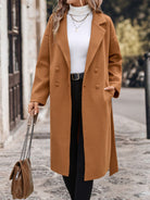 Rosy Brown Perfee Dropped Shoulder Tie Waist Coat Coats & Jackets