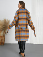 Gray Tied Plaid Collared Neck Coat Coats & Jackets