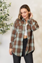 Light Gray Double Take Plaid Dropped Shoulder Shirt Clothing