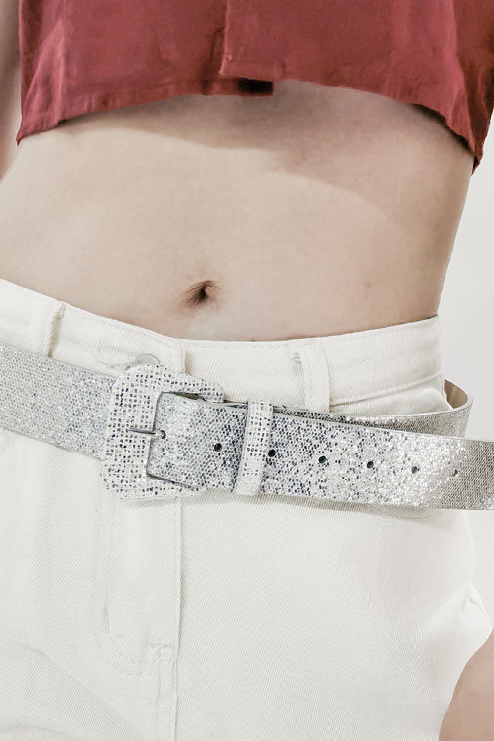 Light Gray Glitter PU Leather Belt