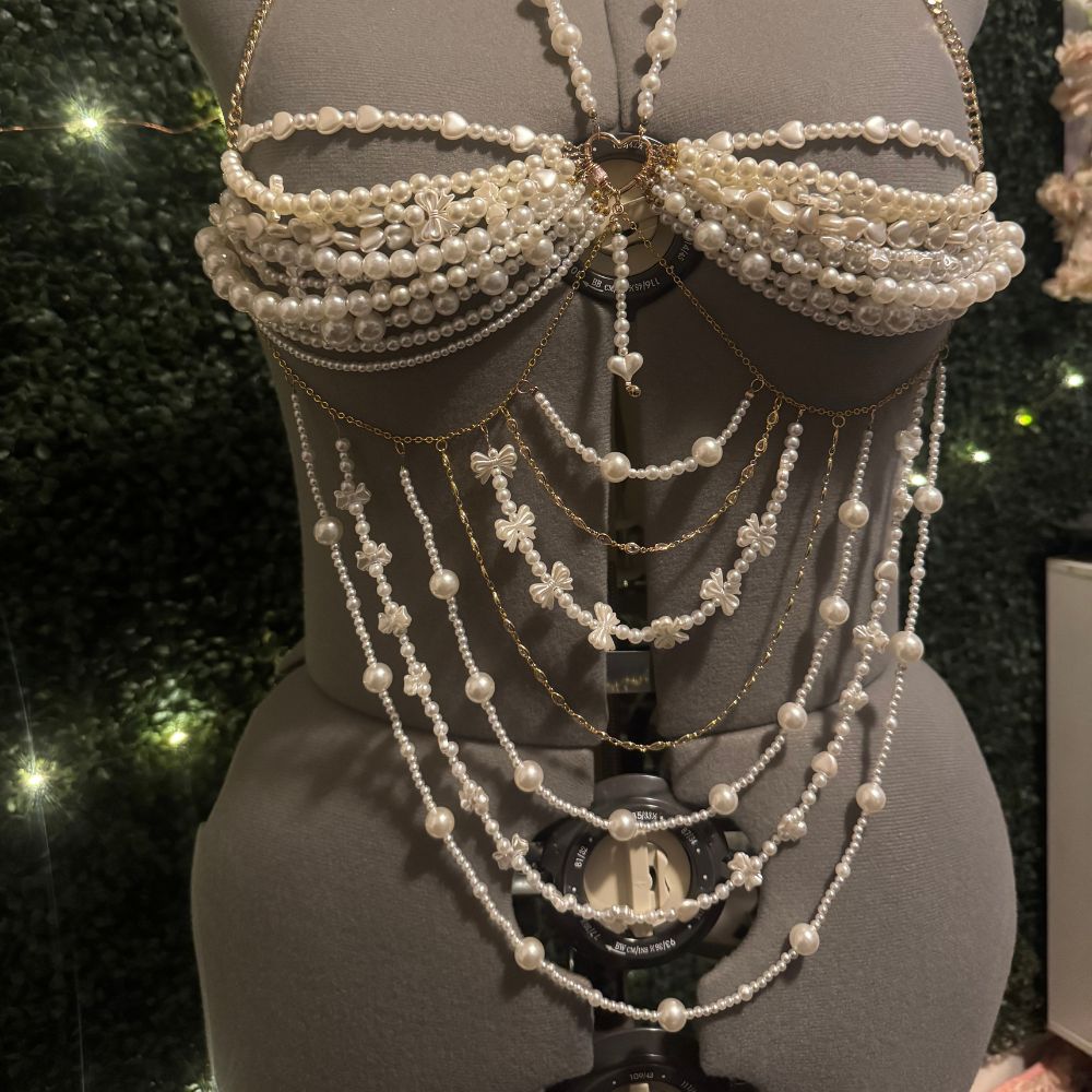 Black Devotion Pearl Beaded Couture Bra Top Accessories