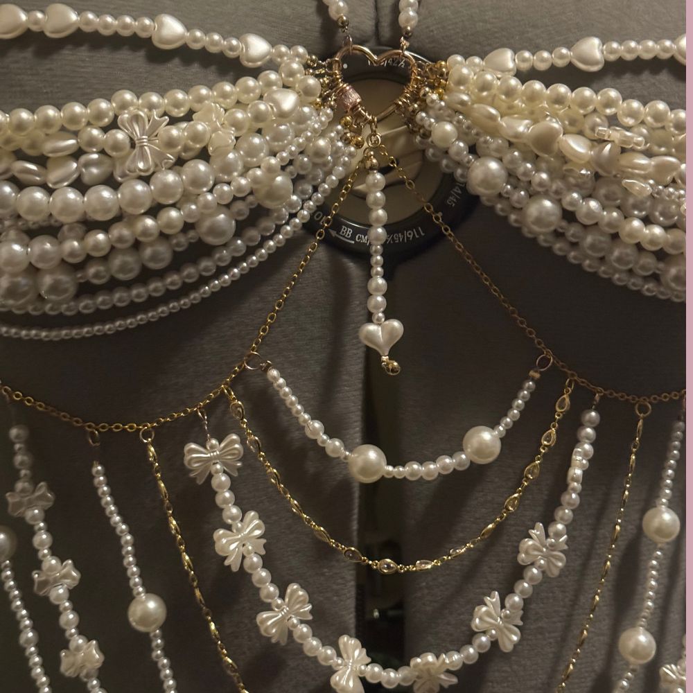 Black Devotion Pearl Beaded Couture Bra Top Accessories