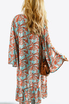 Beige Printed Open Front Duster Cardigan