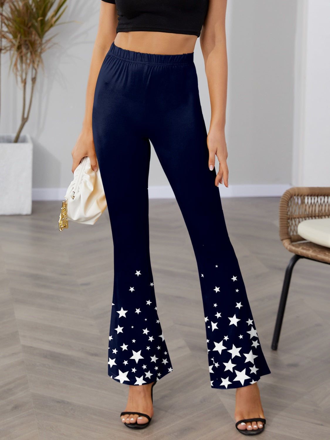 Rosy Brown Star Elastic Waist Bootcut Pants