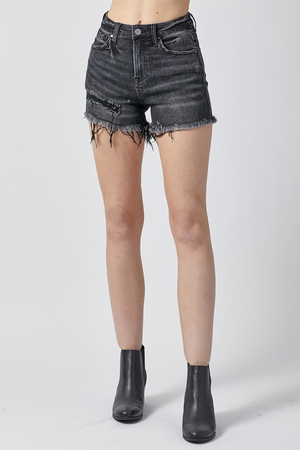 Light Gray RISEN Raw Hem Denim Shorts with Pockets Denim